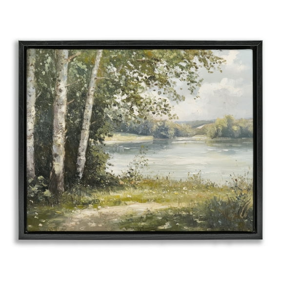 Stupell Industries Place To Relax Lake View Landscape & Nature Painting Black Floater Framed Canvas Art Print Wall Art, 21 x 17