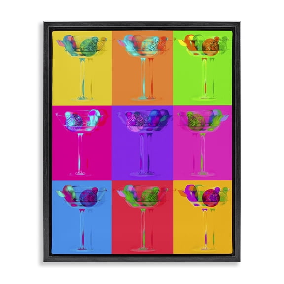 Stupell Industries Mid-Century Pop Style Martinis Black Floating Frame Canvas Art, 17 x 21, by Lil' Rue