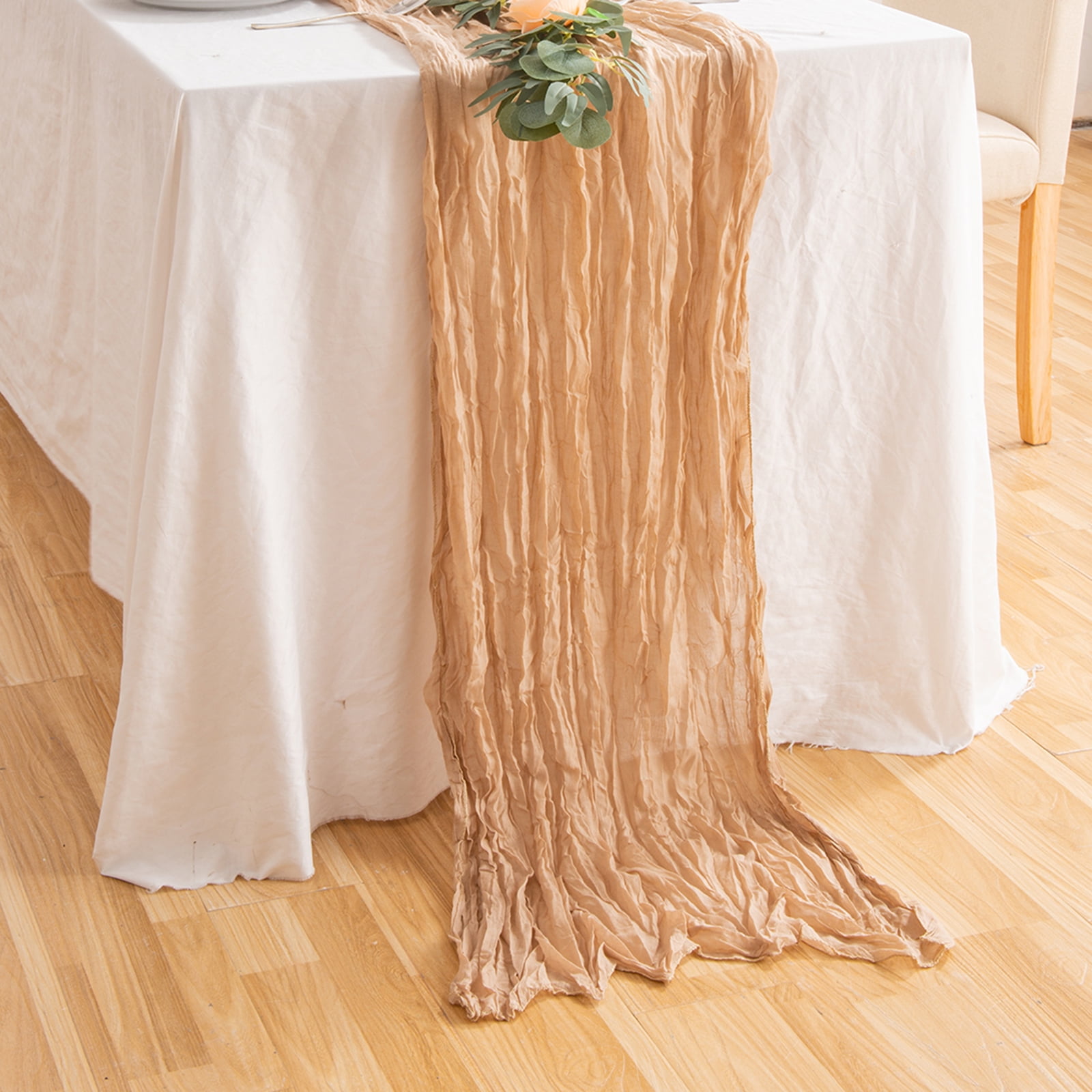 Chemin De Table Beige En Gaze De Coton – 90 X 300 Cm – Style Bohème Pour Mariage, Anniversaire, Fête