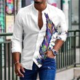 thumbnail image 1 of Camisa hawaiana para hombre con estampado de hojas, cuello alto, camisa larga de un solo pecho, ropa de diseñador para hombre moderna y de moda, 1 of 6