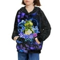 thumbnail image 3 of Xoenoiee Kids Hoodies Hooded Sweater Pull-Over Hoodies Long Sleeve Actiivewear with Kangaroo Pocket for Fall Winter Cosy Playwear, Floral Frog Purple Pattern, L, 3 of 7