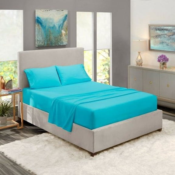 1800 Thread Count 3 Piece Deep Pocket Egyptian Comfort Bedroom Bedding Sheet Set Twin XL Size Beach Blue Colour