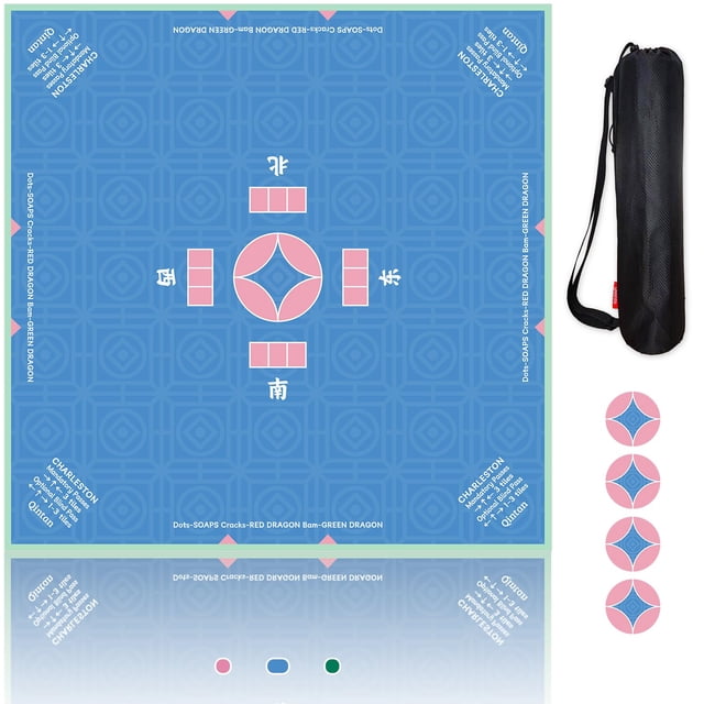 Set de Tapete para Mahjong Qintan 81x81cm Antideslizante con Posavasos Azules
