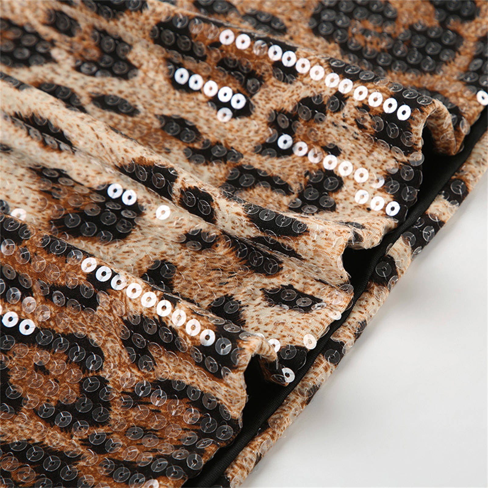 Stephy Women's Leopard Print Sequins High Waist Tight Hot Girl Shorts, Brown, L