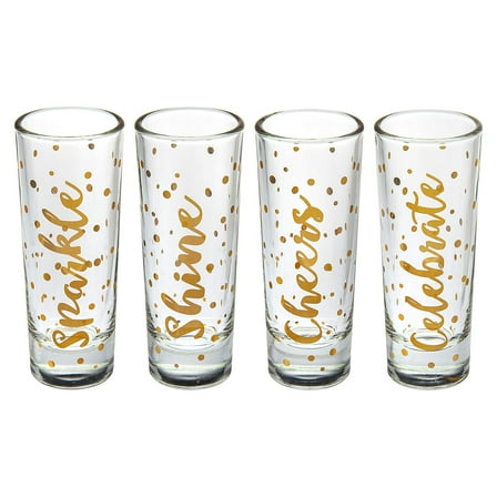 Godinger Liquor Shot Glasses Celebrate Shooters Gold Dotted Design Set of 4