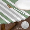 thumbnail image 3 of Sage Green Grey Stripe Round Tablecloth, Fitted Table Cover with Elastic for 36"-44" Round Tables, Farmhouse Minimalist Striped Table Cloth Outdoor Indoor Dinning Party Waterproof Tablecloths, 3 of 7