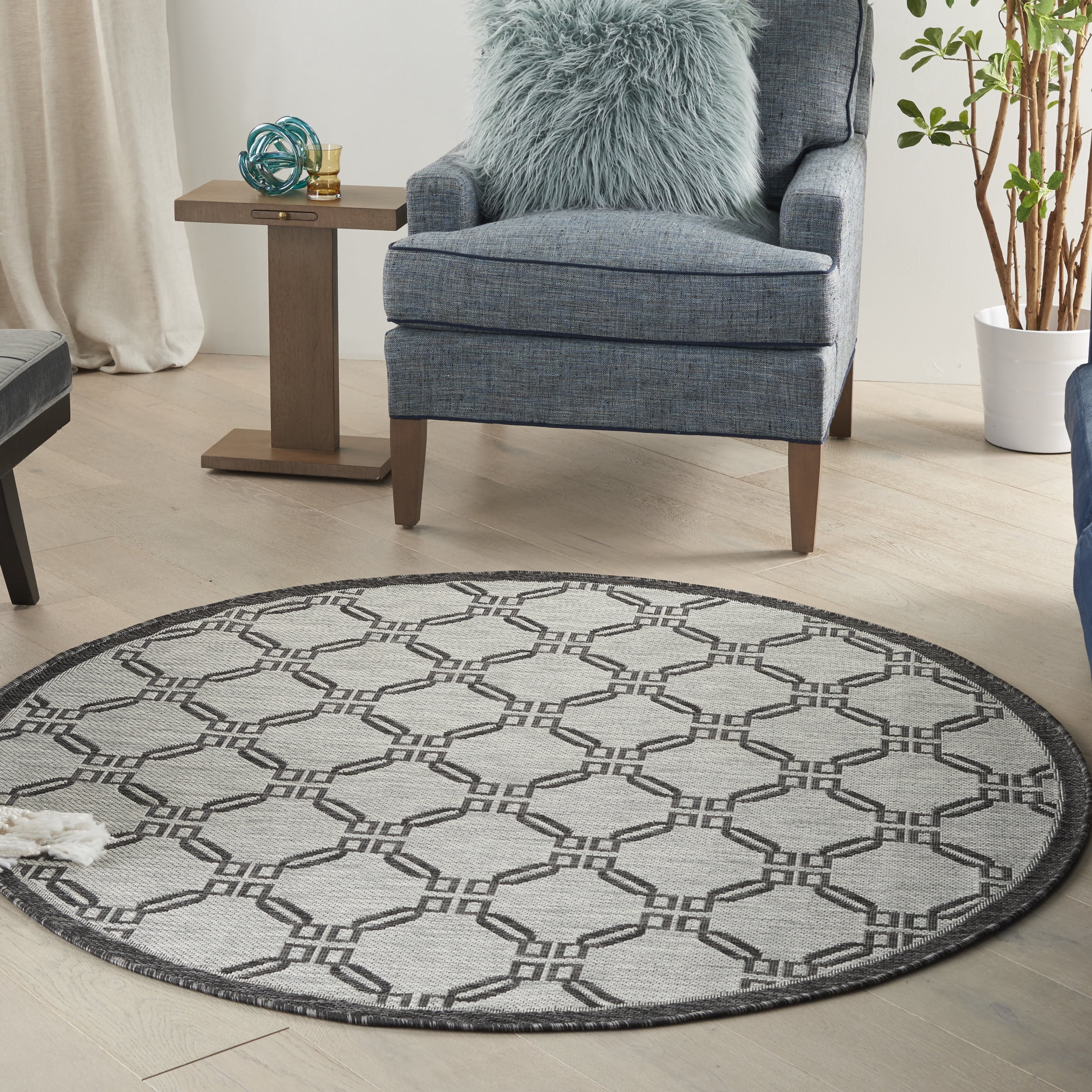 Nourison Country Side 5'3" x Round Ivory/Charcoal Transitional Rug