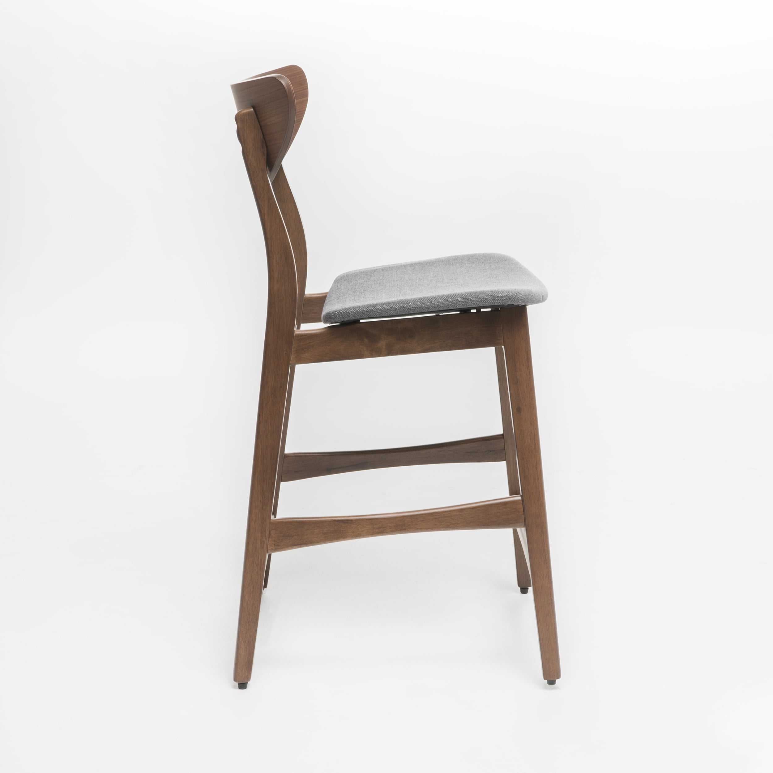 Noble House Gillian Mid-Century Fabric Walnut Finish Counter Chair, Set of 2, Dark Grey