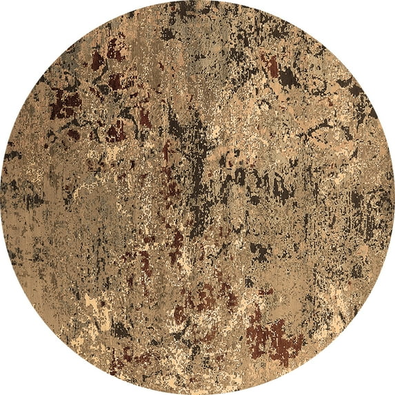 Ahgly Company Machine Washable Indoor Round Oriental Brown Industrial Area Rugs, 8' Round