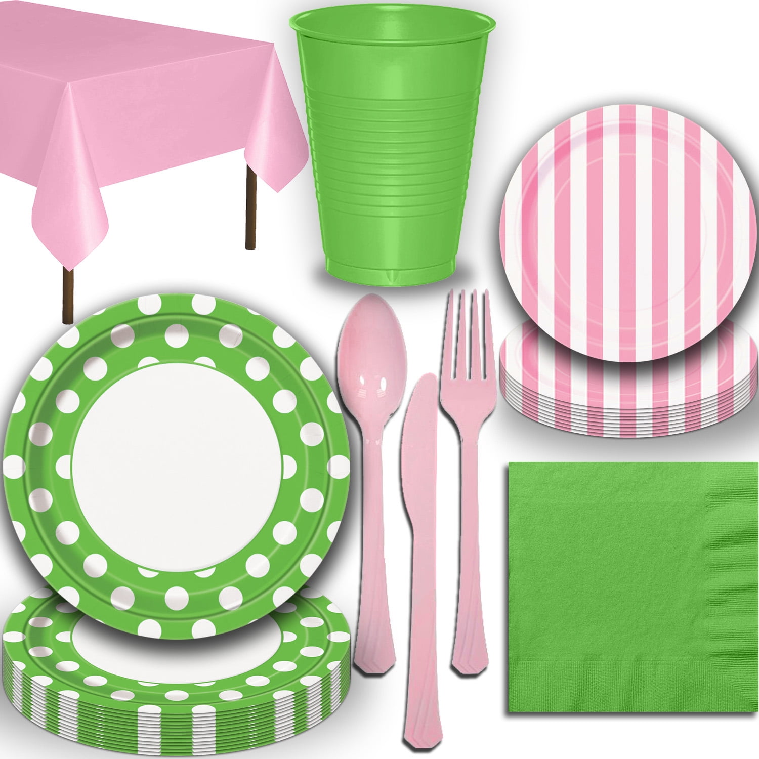 pink and green paper plates