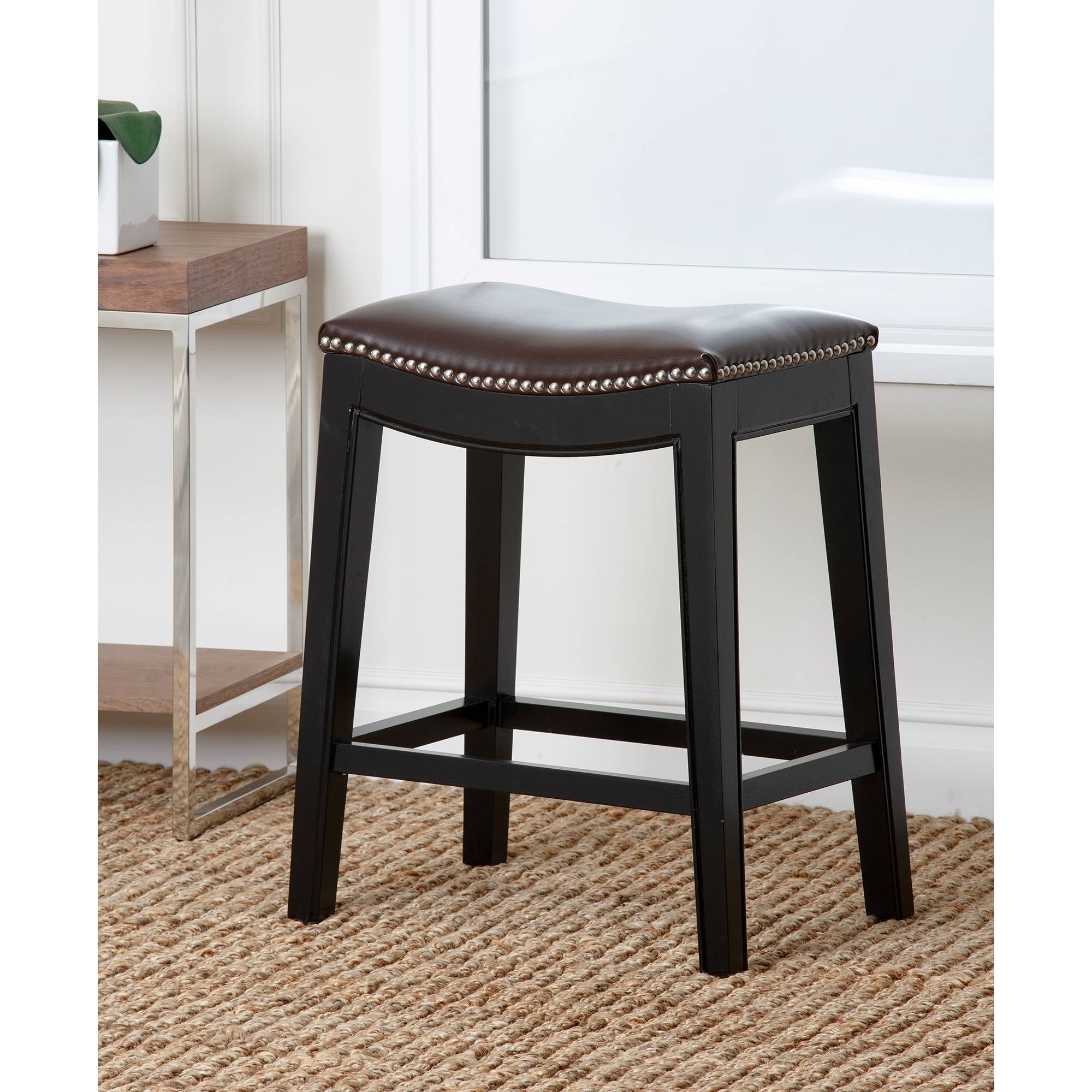 Devon & Claire Malory Leather Nailhead Trim Counter Stool, Multiple