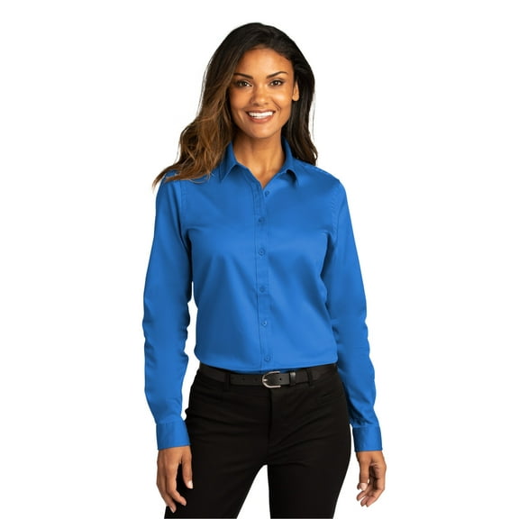 Port Authority Ladies Long Sleeve SuperPro React Twill Shirt, Strong Blue, 3X-Large