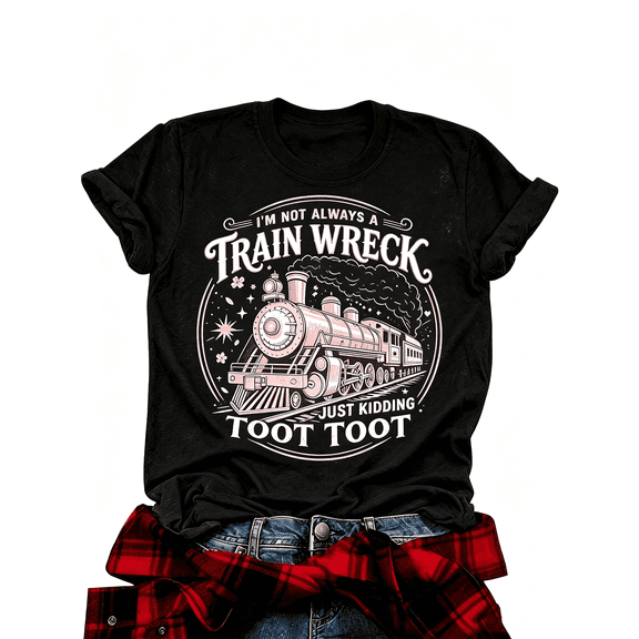 I'm Not Always A Train Wreck Funny Steam Train Graphic T-Shirt Sassy Women Short Sleeve Tee
