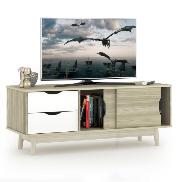 Gymax TV Stand for TV up to 60'' Media Console Table Storage with Doors Oak