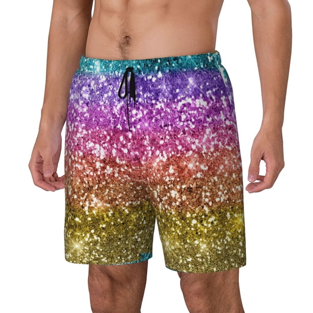 Fotbe Glitter Rainbow Traje de Baño para Hombre – Shorts de Natación de Secado Rápido con Forro y Bolsillos-Large