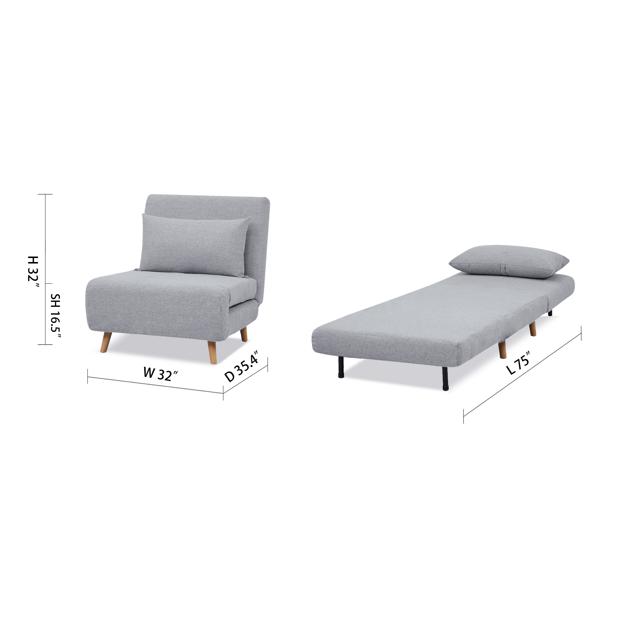 A&D Home Tustin Futon Chair Light Gray Set of 2