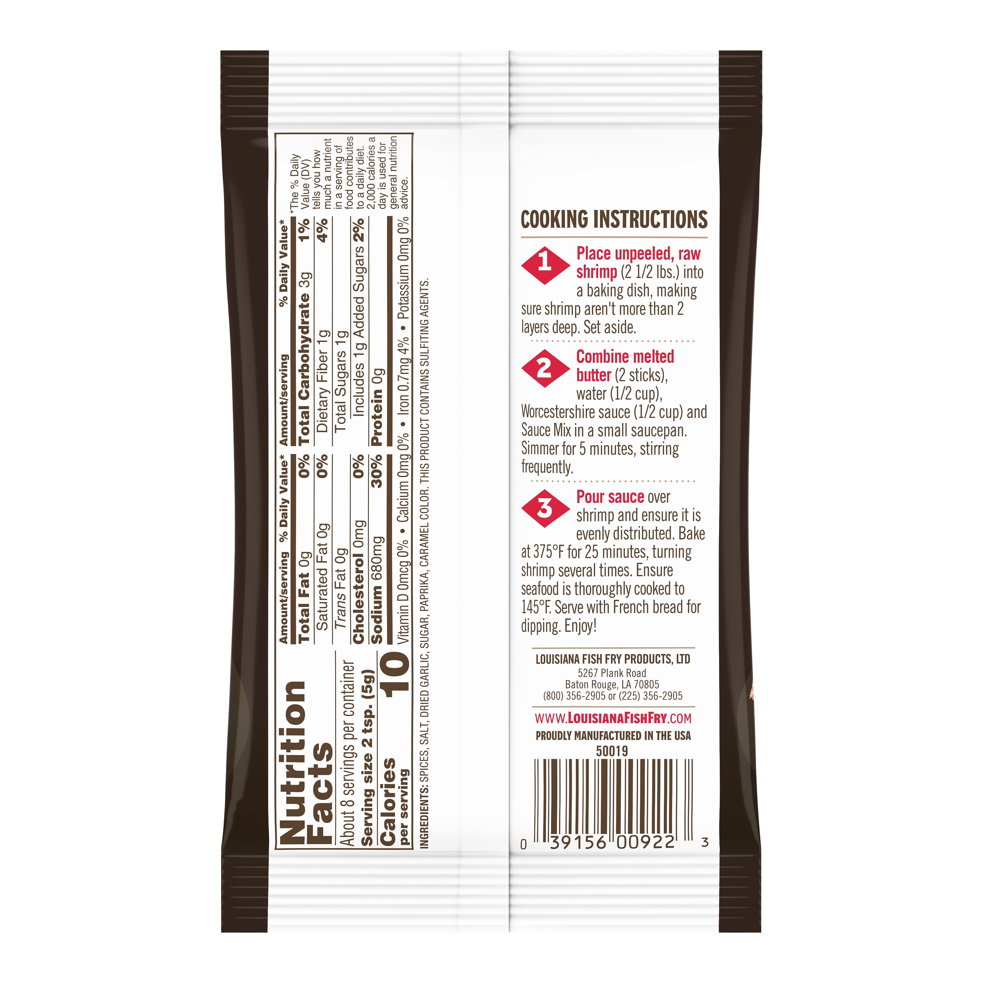 Louisiana Fish Fry Products New Orleans Style BBQ Shrimp Sauce Mix, 1.5 oz Bag, Dairy-Free, Contains Shellfish, Flavorful Shrimp