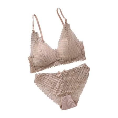 

fanshao Sexy Women Wireless Lace Brassiere Front Closure Bra Low Briefs Underwear Set