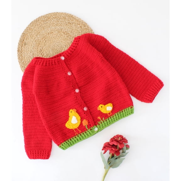 Woonie Handmade Full Sleeves Chicks Design Sweater-Red