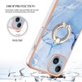 thumbnail image 4 of ELEHOLD Plating Rugged Case For iPhone 15 Slim Marble Pattern Heavy Duty Shockproof Stand Cover, with Shiny Rotating Ring Stand, Blue, 4 of 6