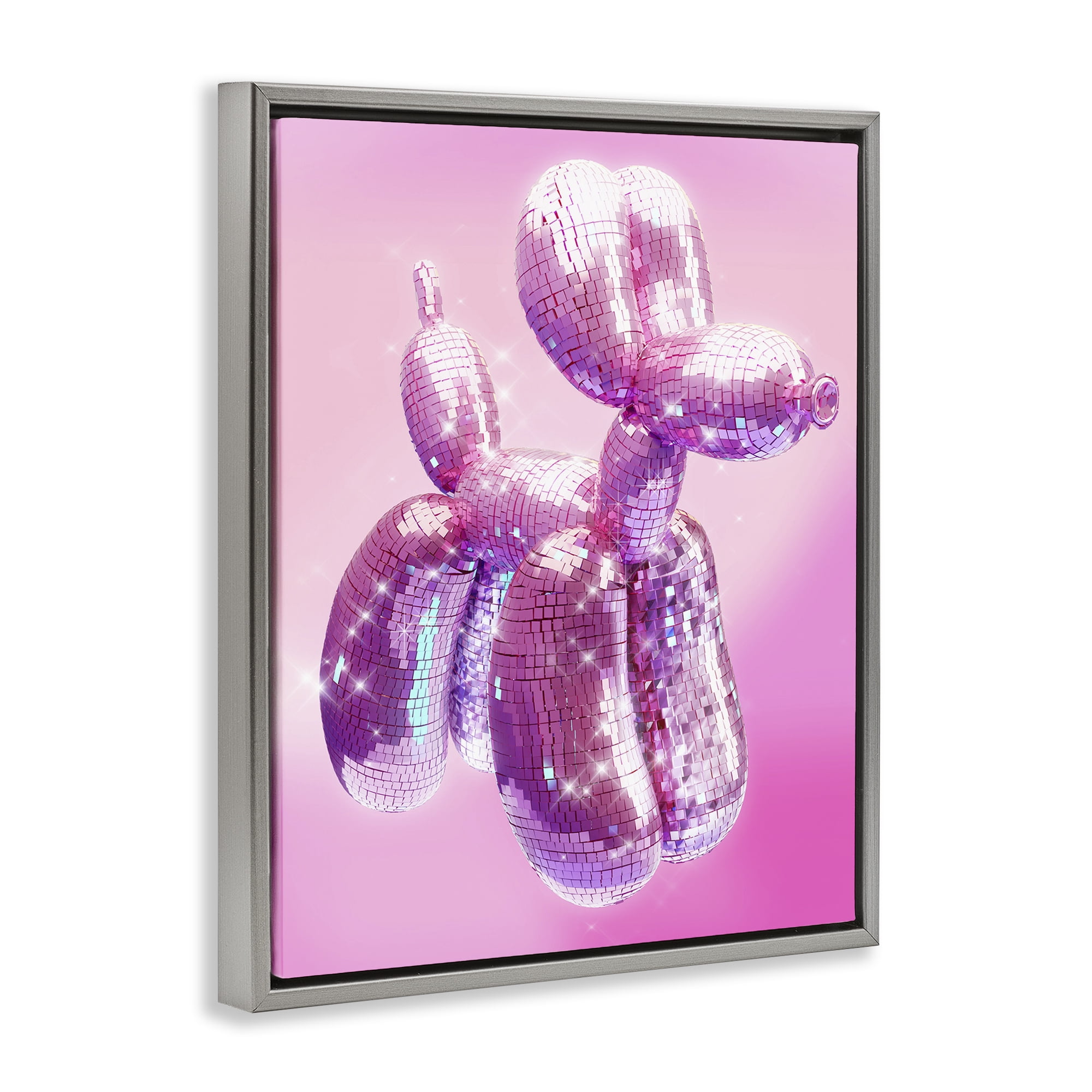 Stupell Industries Disco Pattern Balloon Dog Abstract Painting Gray Floater Framed Canvas Art Print Wall Art, 17 x 21