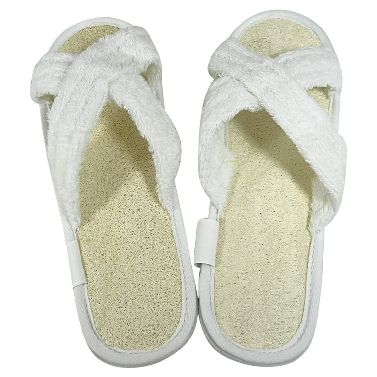 Acqua Sapone Loofah Terry Slippers with Criss Cross Design White