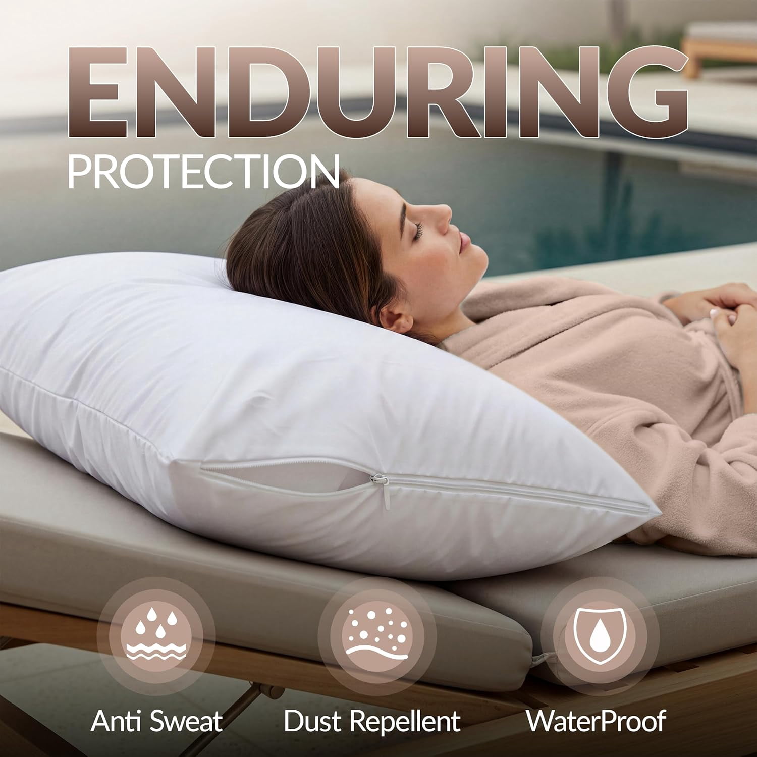 Beddora Queen Size Pack of 2 Waterproof Zippered Pillow Protectors 20" x 30" – Bed Bug & Dust Mite Proof Encasements, Soft Noiseless Pillow Covers