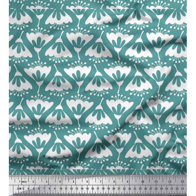 Soimoi Blue polyester Crepe Fabric Artistic Floral Printed Fabric 1 Yard 42 Inch Wide
