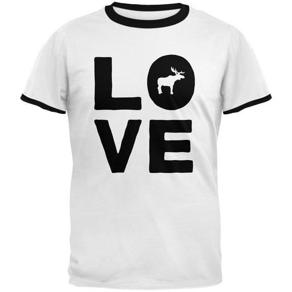 Autumn Moose Love Mens Ringer T Shirt White-Black LG