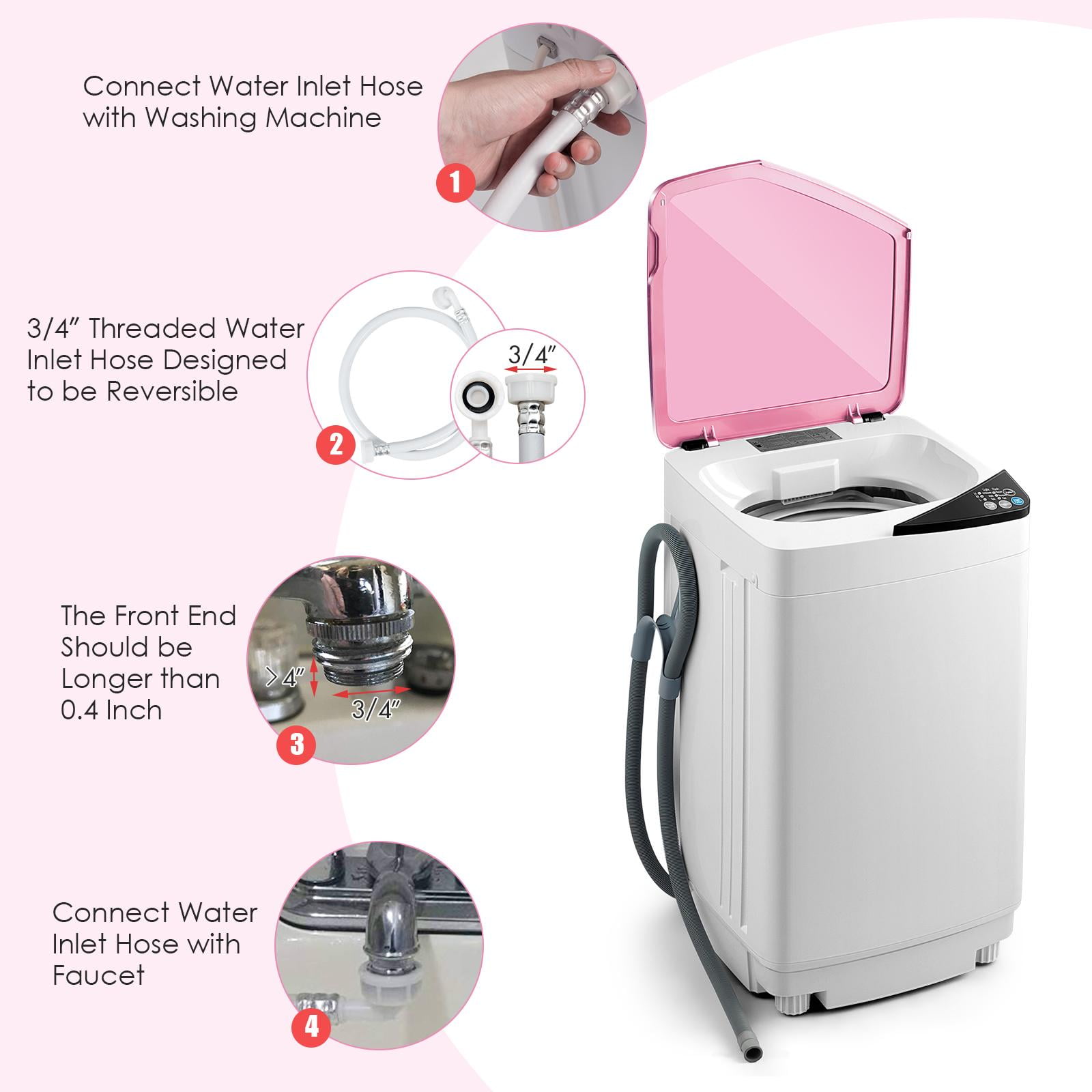 Giantex Full-Automatic Washing Machine, 7.7lbs Capacity Washer and Spinner Combo w/Built-in Barrel Light, Drain Pump & Long Hose, Compact Laundry Washer for Small Spac/RV/Dorm (Pink)
