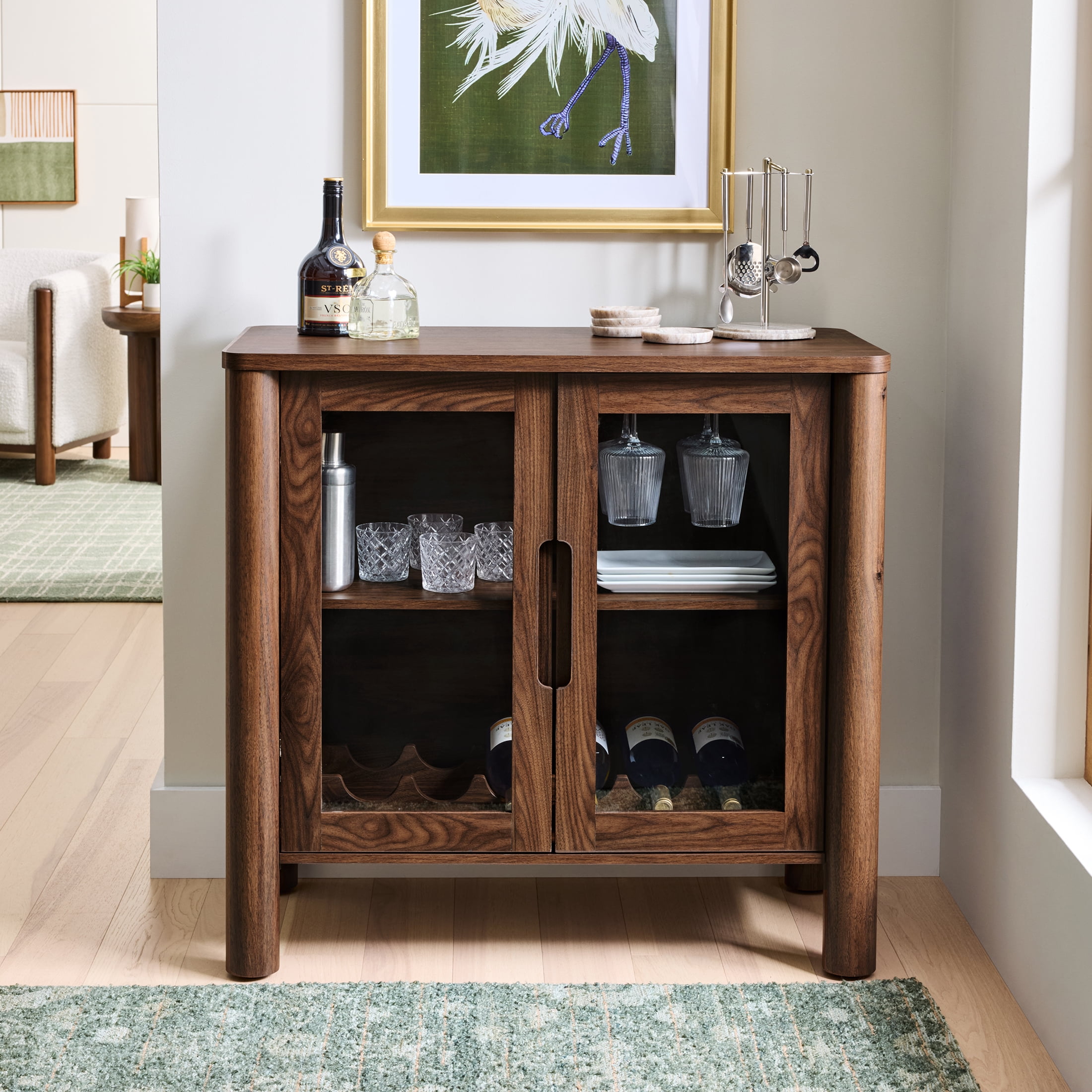 Better Homes & Gardens Adlin Bar Cabinet with Storage, Walnut