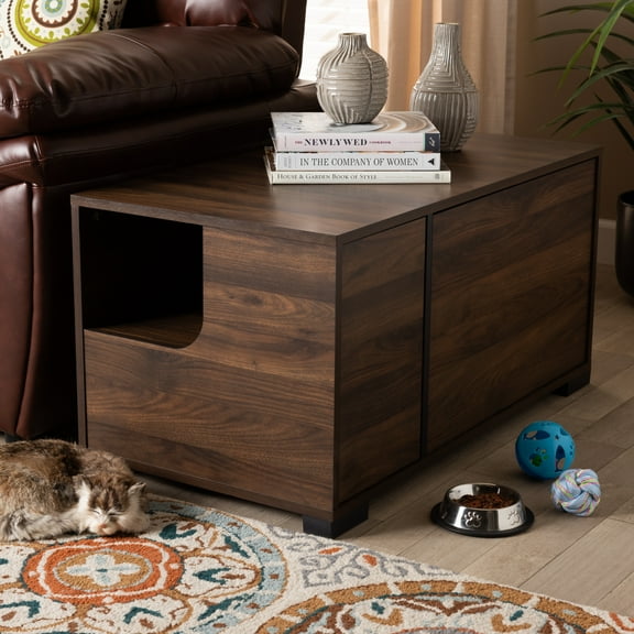 Baxton Studio Connor Modern and Contemporary Walnut Brown Finished 2-Door Cat Litter Box Cover House