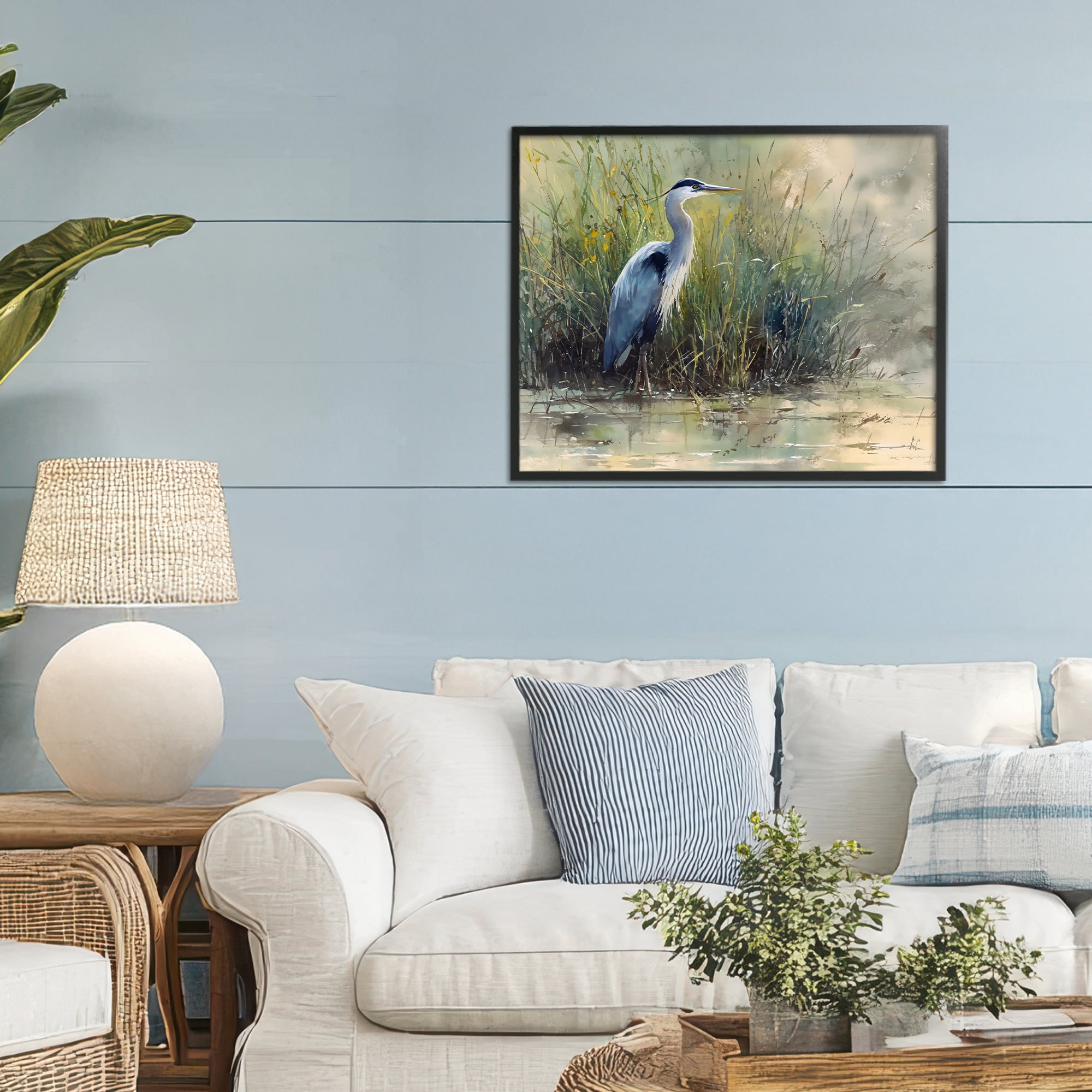 Stupell Industries Heron In The Grass Black Framed Giclee Art, design by Franklyn Gregory