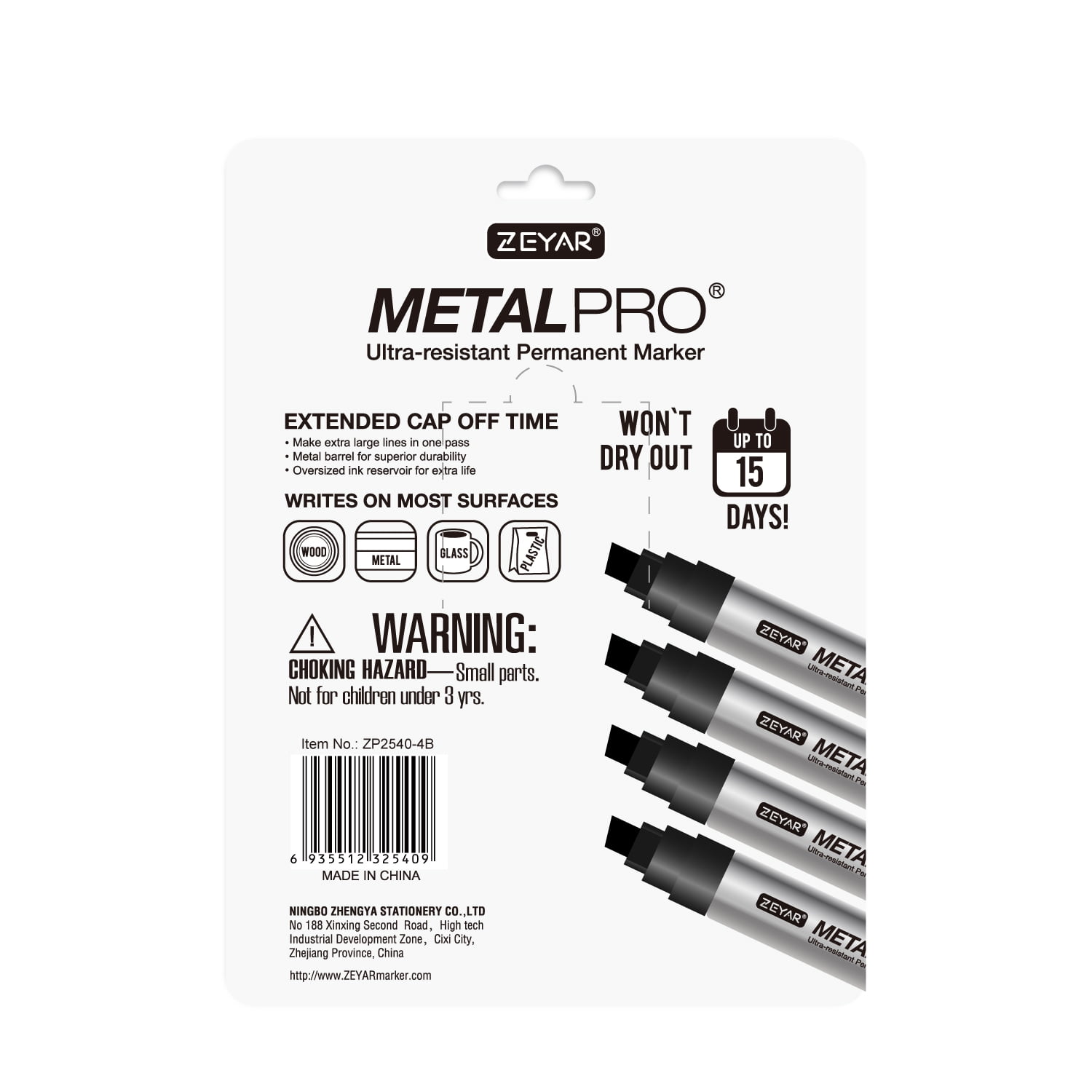 ZEYAR Permanent Markers, JUMBLE Size, Set of 4, Premium Waterproof & Smear Proof Markers, Quick Drying- Great on Plastic,Wood,Stone,Metal and Glass for Doodling and Marking (4 Black Colors)
