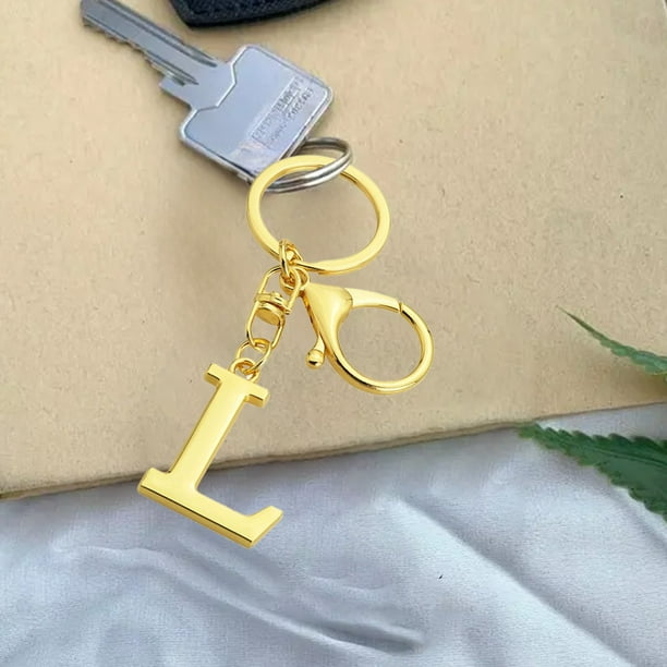 1 Llavero de Metal con Letras Doradas de La a A La Z, Colgante con La Primera Letra y Bolsa, Regalo de Navidad.
