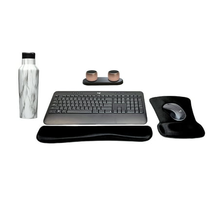 Logitech MK540 Advanced Wireless Keyboard & Mouse Combo Travel Home Office Modern Bundle with 2 Pro Portable Wireless Bluetooth Speakers Charging Tray Gel Wrist Pad Gel Mouse Pad & 20 oz. Canteen