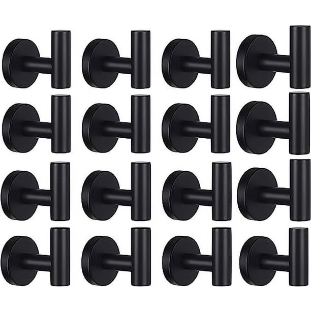 Zhuge Ganchos para toallas,ganchos para batas, ganchos de acero inoxidable para puerta, ganchos para toallas, batas, ropa, armarios, esponjas, ganchos de pared, 16 paquetes, color negro mate