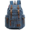 thumbnail image 1 of Mochila HuaChen Vintage de lona con detalles en piel azul, 1 of 6