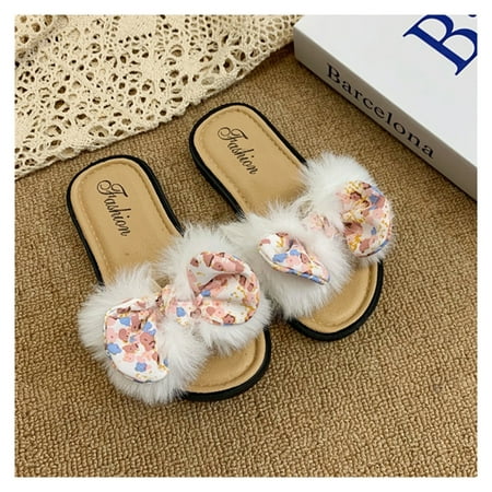 

Women s Summer Sweet Slippers Non-slipped and Wear Resistant for Camping Indoor Walking 30 Pink Hairy Butterfly