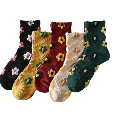 

Women Above Ankle Crew Socks 10 Pairs Japanese-style Cotton Socks with Relief Pattern for Winter Daily Wear Party Costume