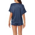 thumbnail image 3 of Conjunto de pijama de satén para mujer INSPIRE CHIC, camiseta de manga corta tipo pulóver con pantalones cortos, ropa de dormir XS azul marino para primavera y verano, 3 of 5