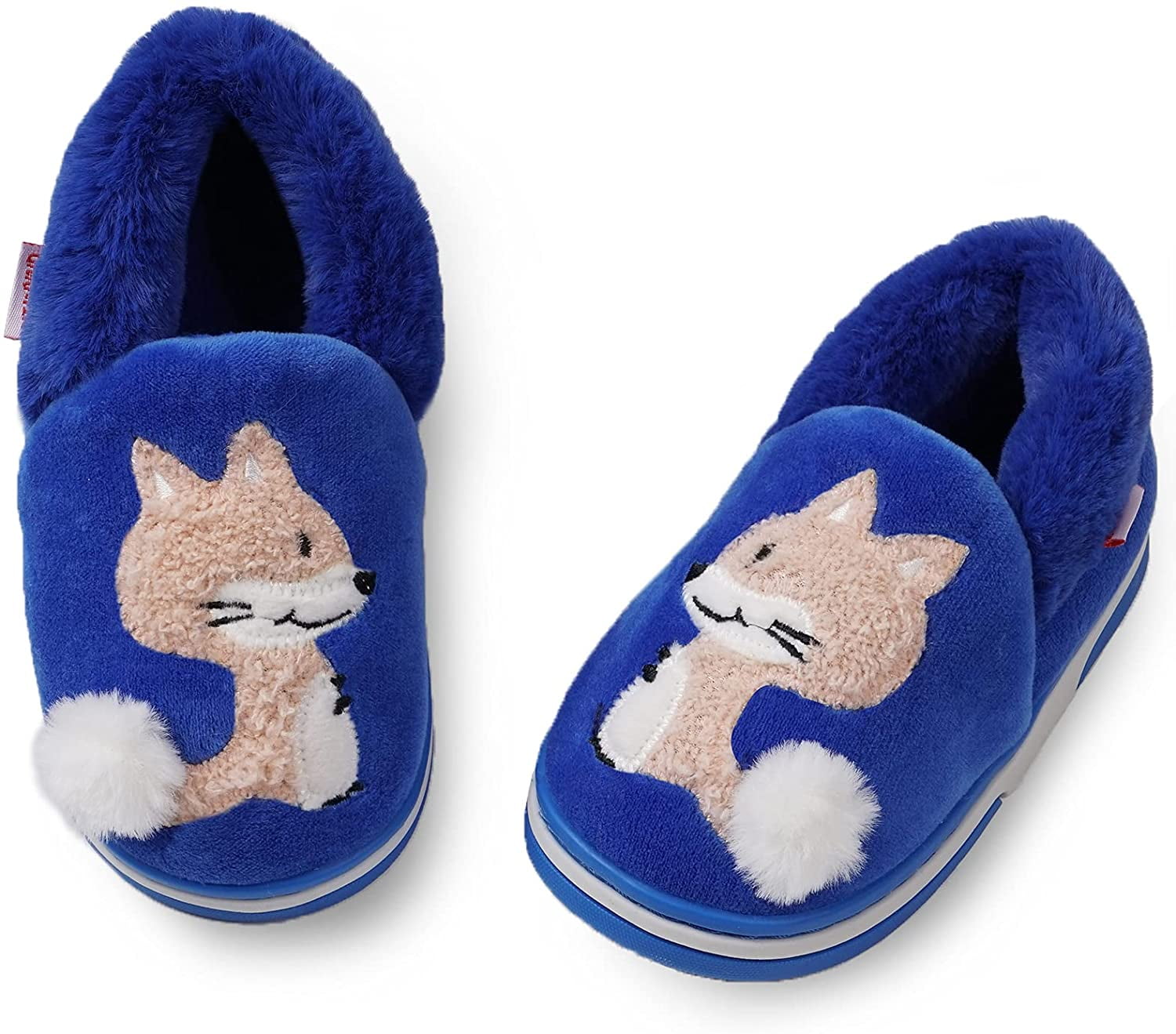 Toddler Slippers Boys Warm Cute Cartoon Slippers Booties Kids Girls Plush Fur Indoor House Home Shoes 