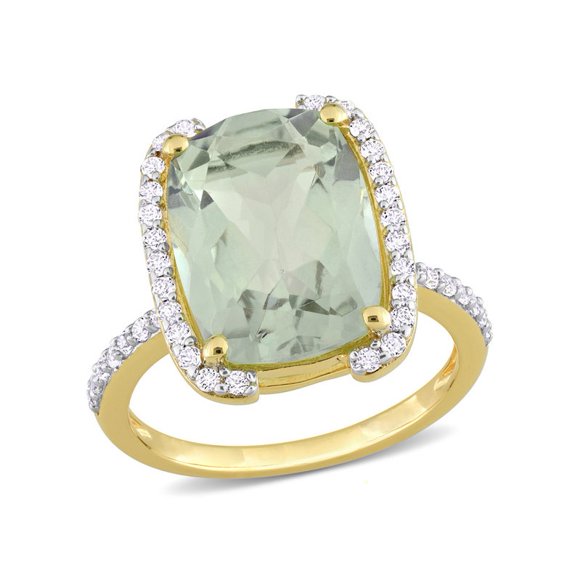 6.87 Carat (ctw) Green Quartz and White Topaz Ring in Yellow Sterling Silver