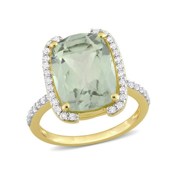 6.87 Carat (ctw) Green Quartz and White Topaz Ring in Yellow Sterling Silver