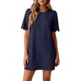 thumbnail image 2 of Women's Summer Casual Solid Round Neck Short Sleeve Mini Dress, 2 of 5