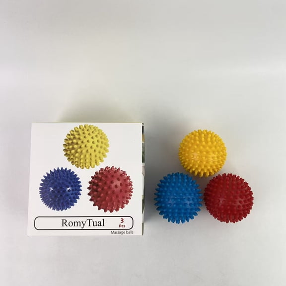 RomyTual Massage balls,Spiky Massage Balls for Feet, Back, Hands, Muscles - Firm, Medium and Soft Spiked Massager Rollers for Plantar Fasciitis, Exercise, Neuro-Balance, Physical Therapy, 3-inch