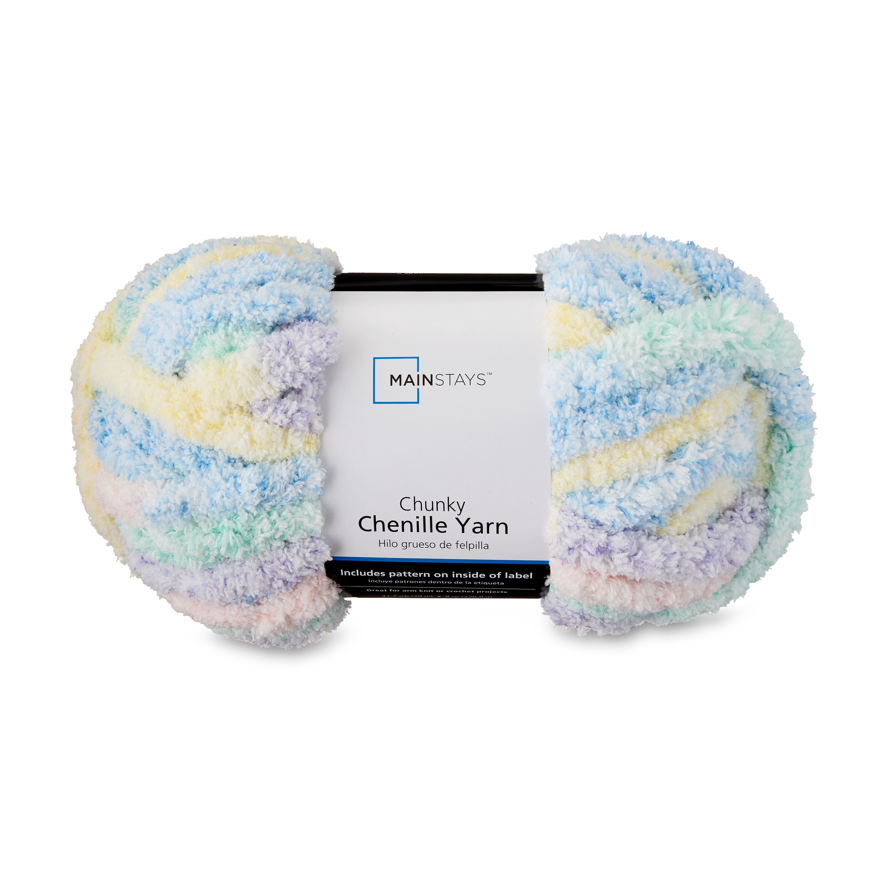Mainstays Chunky Chenille Yarn, 31.7 yd, Heathered Multi Pastel, 100% Polyester, Super Bulky, Pack of 4