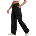 thumbnail image 4 of WTOBBY Women's Cargo Pants High Waisted Wide Leg Streetwear Casual Trousers with Functional Pockets for Durable Outdoor and Everyday Use ,Black M, 4 of 5