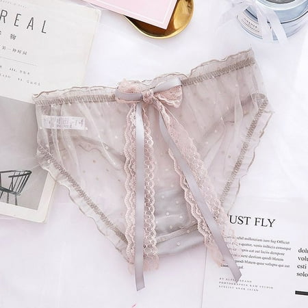 

Pxiakgy lingerie for women Lace New Fashion Dot Mesh Underwear Lingerie Big Bow Lingerie Brief Grey + M