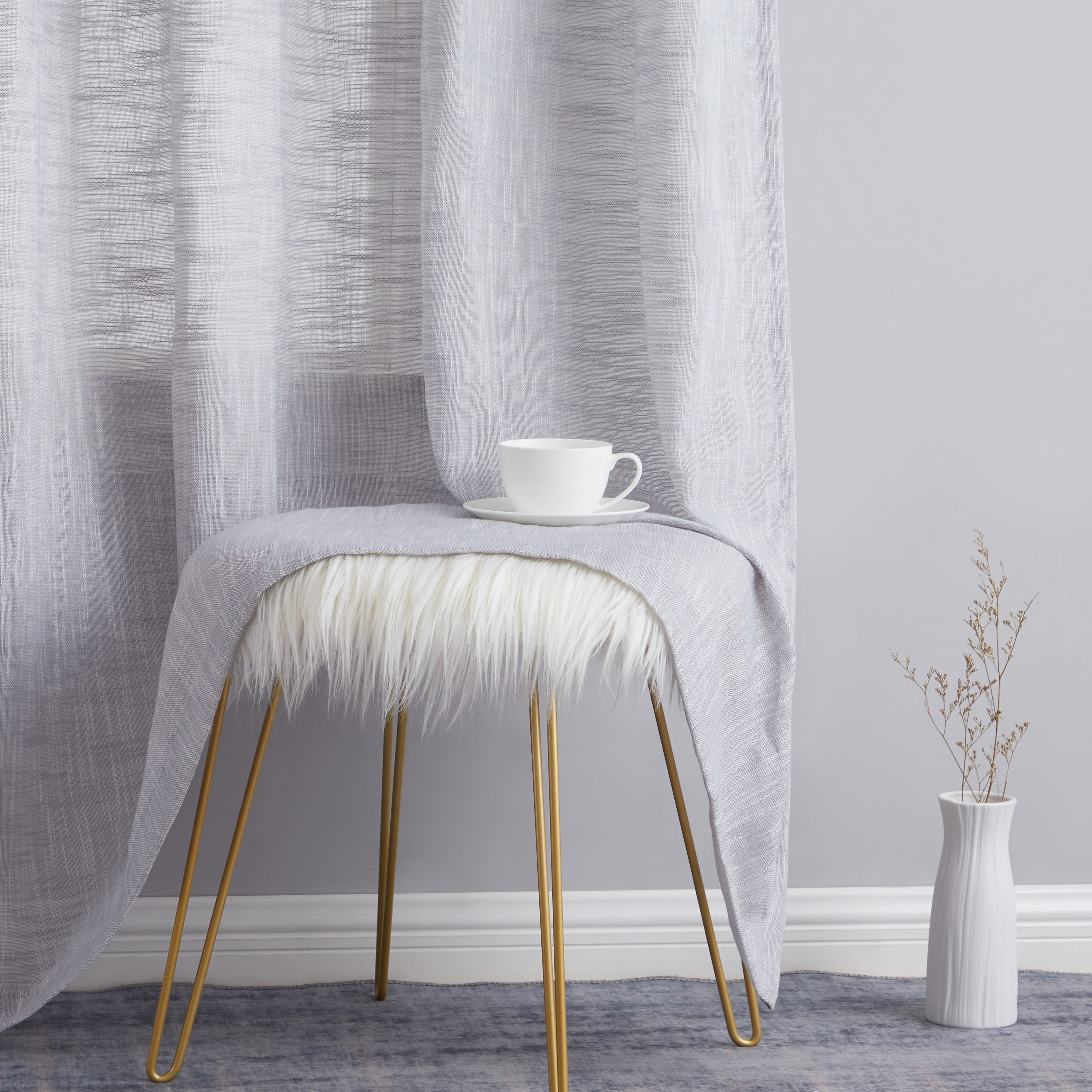THD Harley Faux Linen Textured Semi Sheer Sun Light Filtering Window Grommet Curtain Panels, Set of 2 Panels